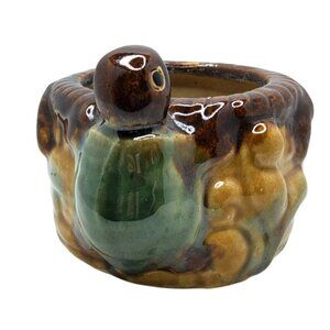 Vintage Hand Crafted Pottery Signed Majolica Glazed Turtle Planter